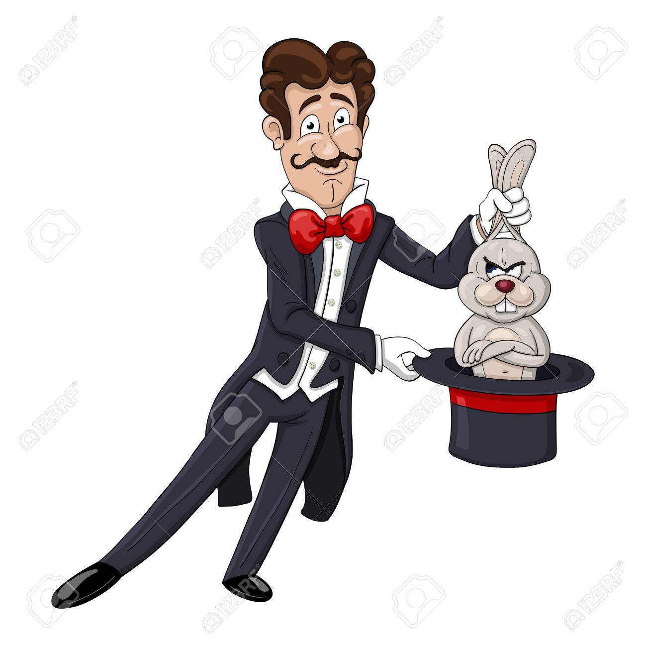 homme magicien avec baguette magique des stands près chapeau dans lequel  lapin est cache dans préparation