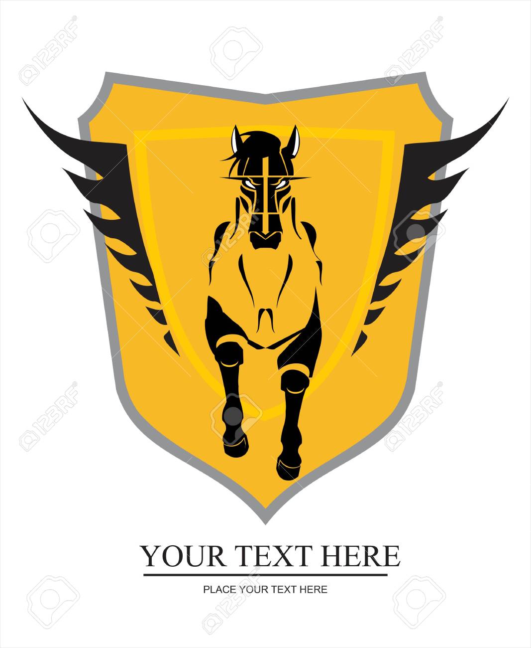 Horse Badge Big Horse On Winged Shield Royalty Free Cliparts Vectors And Stock Illustration Image 97466218