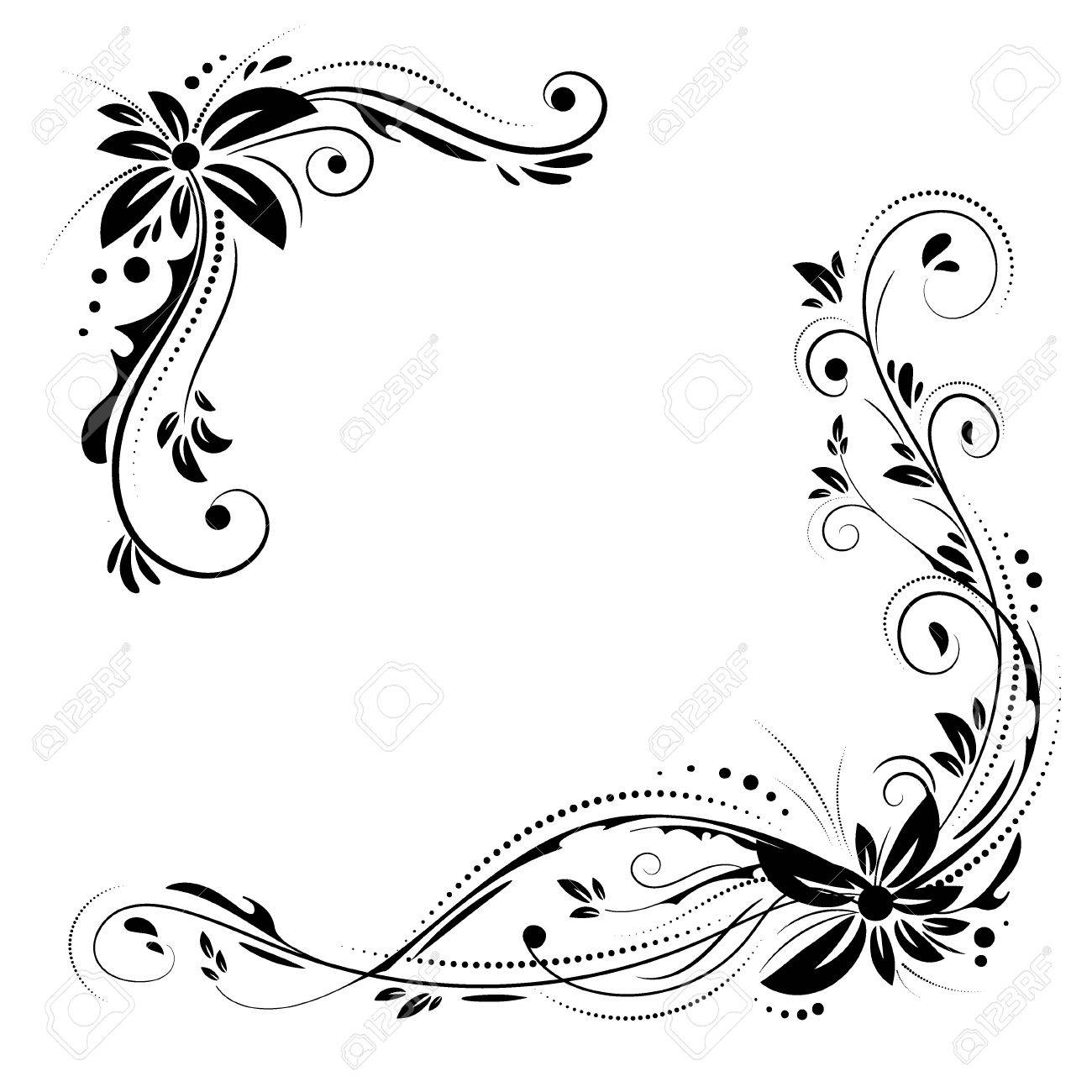 picture Floral Black Simple Corner Design floral corner design ornament black flowers on white background