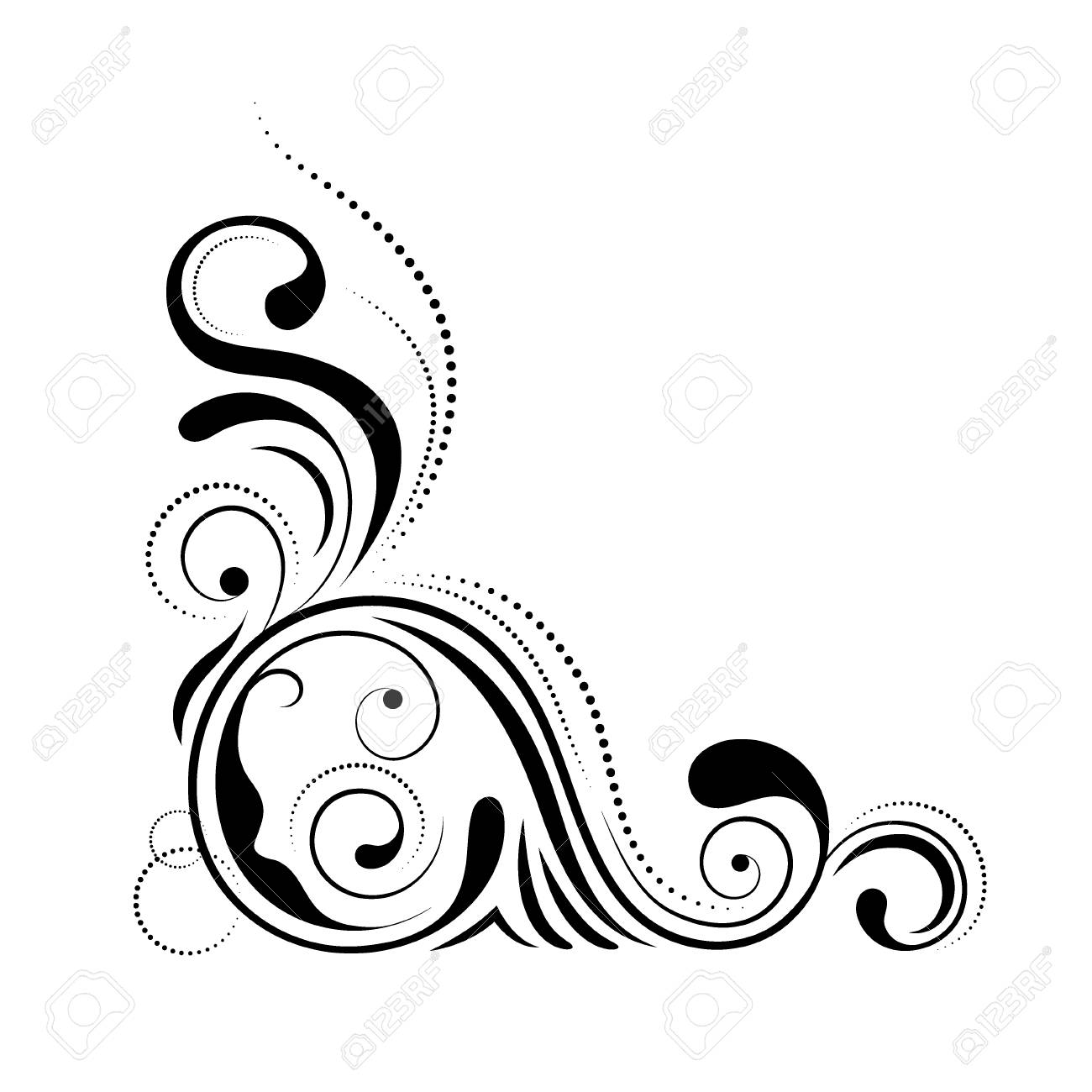 floral corner design swirl ornament isolated on white background