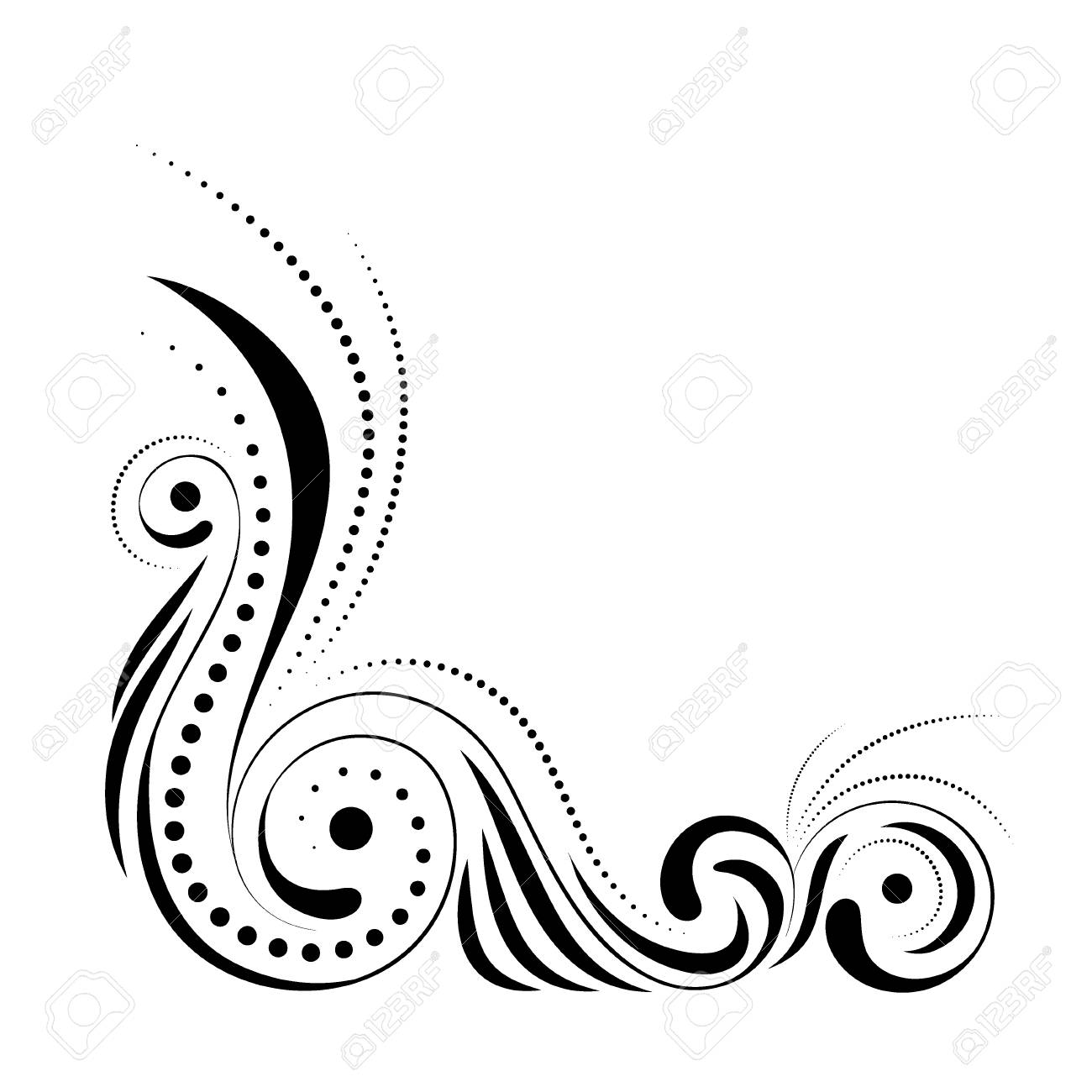 floral corner design swirl ornament isolated on white background