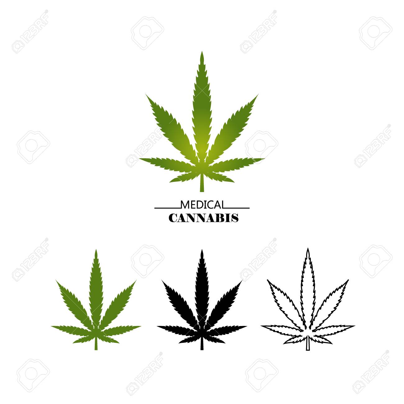 Set Different Logo Marijuana Leaves Isolated On White Background Medical Cannabis Green Black And Thin Line Leaf Vector Flat Illustration Royalty Free Cliparts Vectors And Stock Illustration Image 100523746