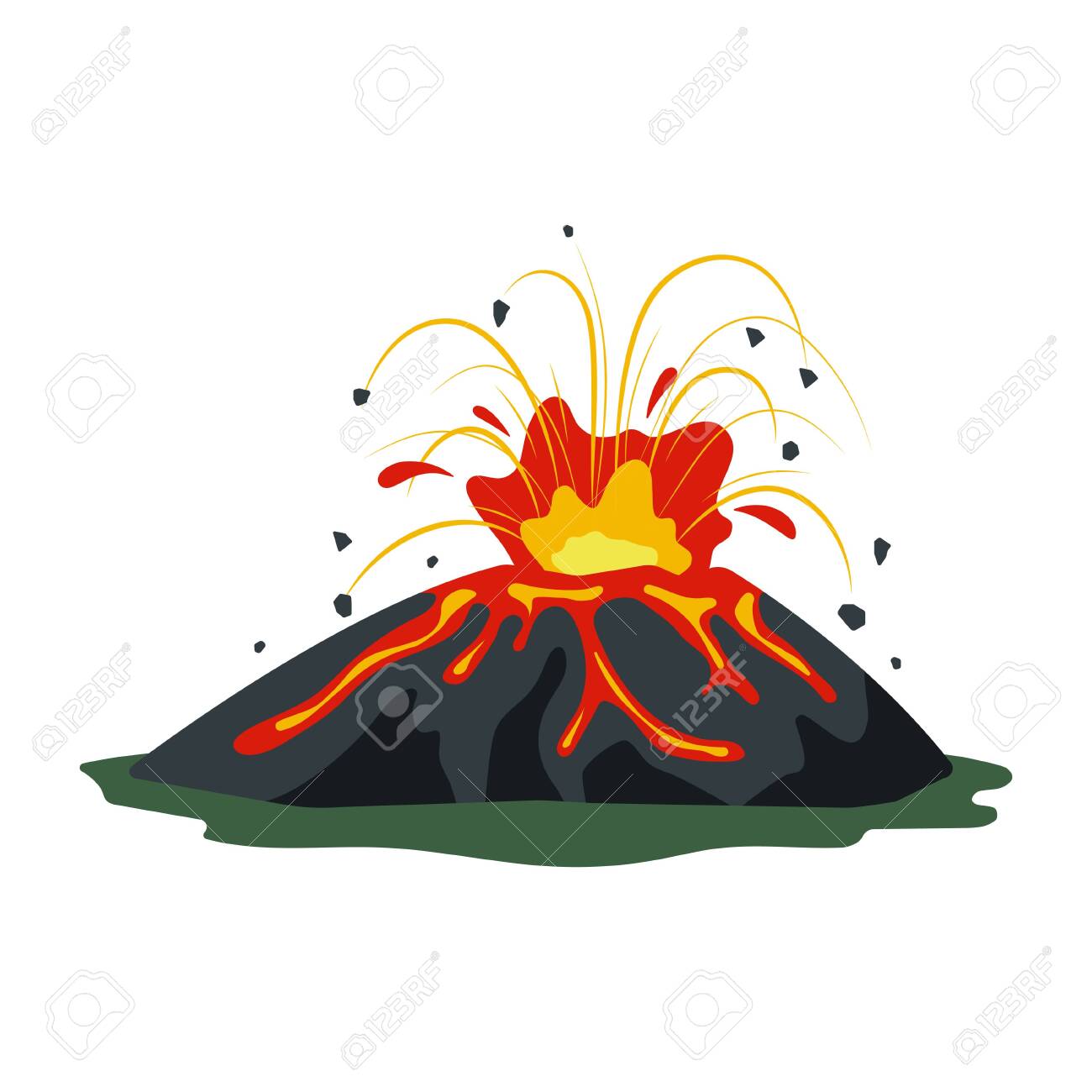 Volcano Eruption With Magma, Smoke, Ashes Isolated On White Background.  Volcanic Activity Hot Lava Eruption - Flat Vector Illustration Royalty Free  SVG, Cliparts, Vectors, and Stock Illustration. Image 123983663., image size:1300x1300