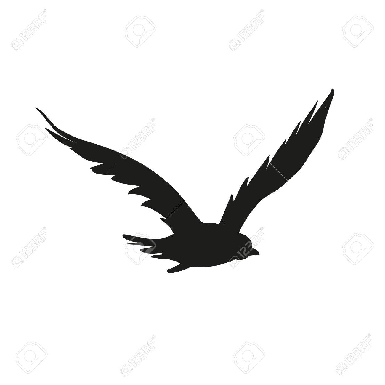 Vector Silhouette Of The Bird Of Prey In Flight With Wings Spread