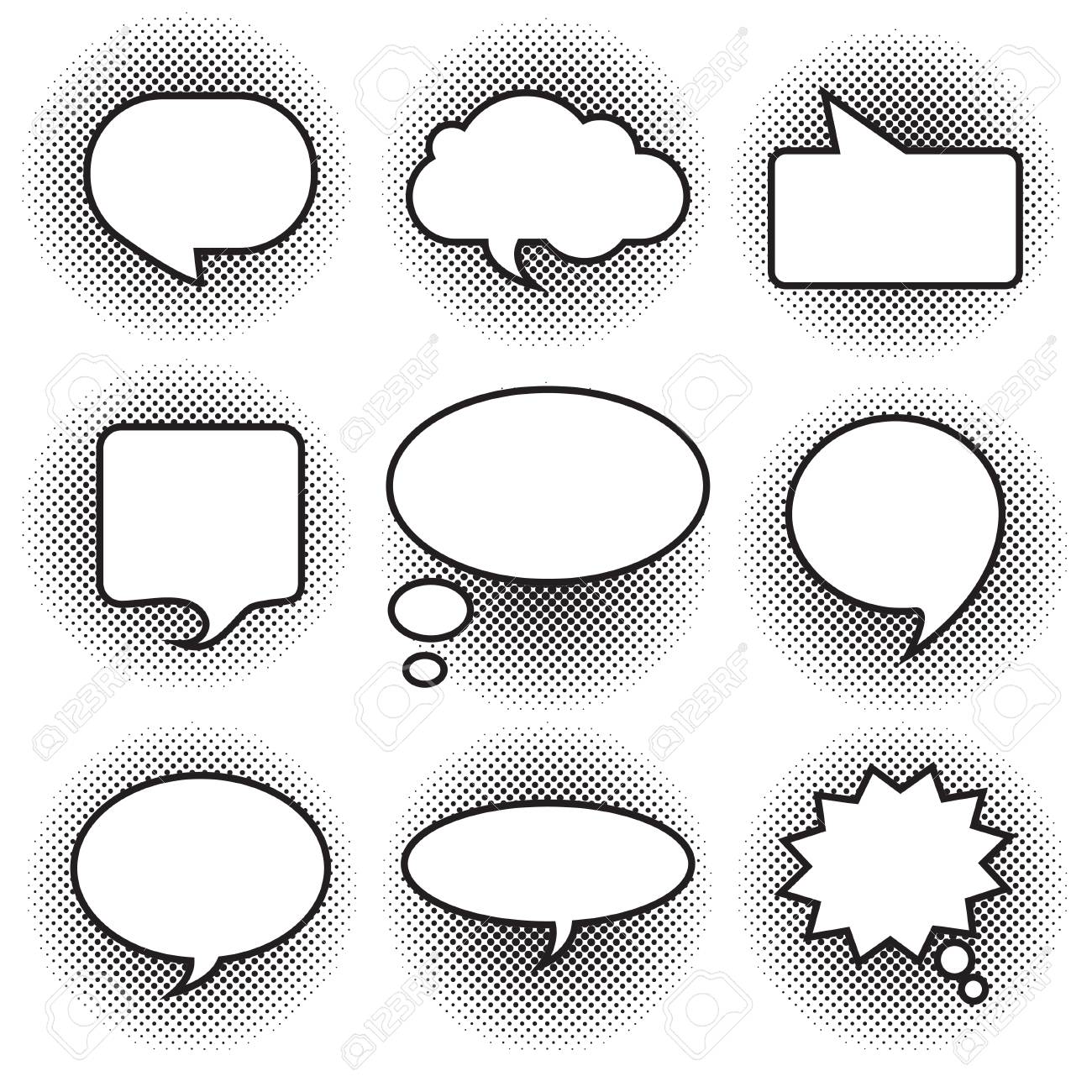 big set picture blank template comic text speech chat bubble