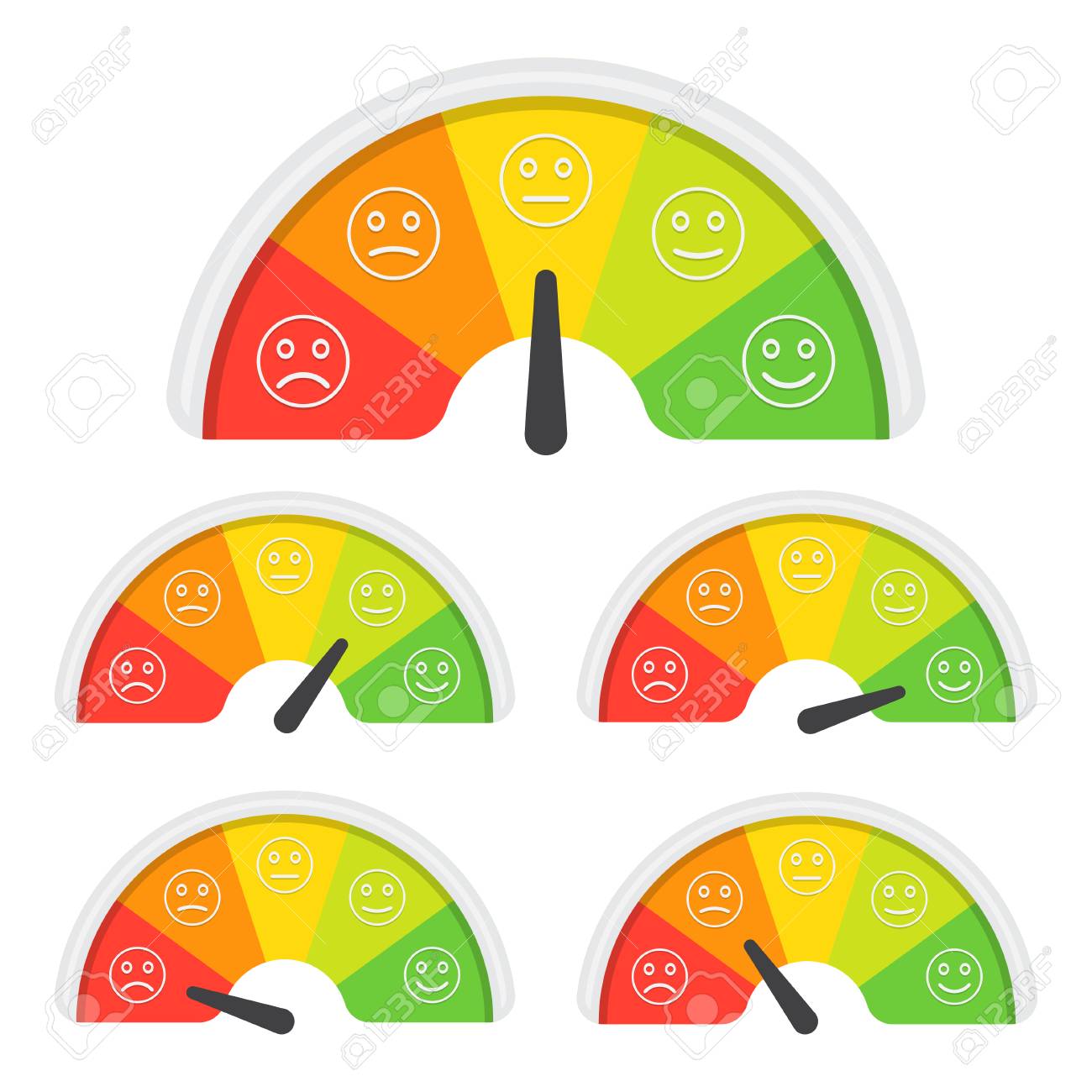 異なる感情を持つ顧客満足度計のセット ベクターの図 赤から緑への矢印と感情のスケールで色をスケールします のイラスト素材 ベクタ Image