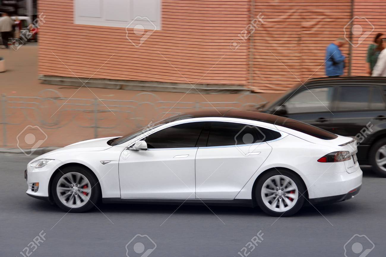 Kiev Ukraine May 3 2019 Tesla Model S In Motion