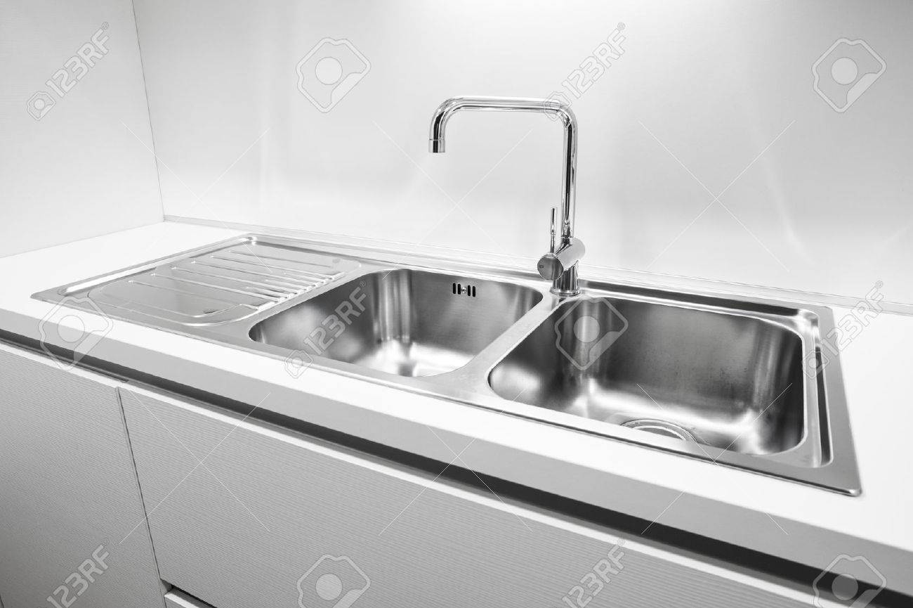 Double Bowl Stainless Steel Kitchen Sink Stock Photo