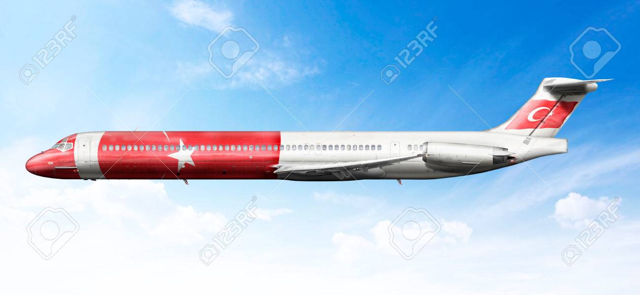 airplane profile with fictional livery of the turk flag stock photo