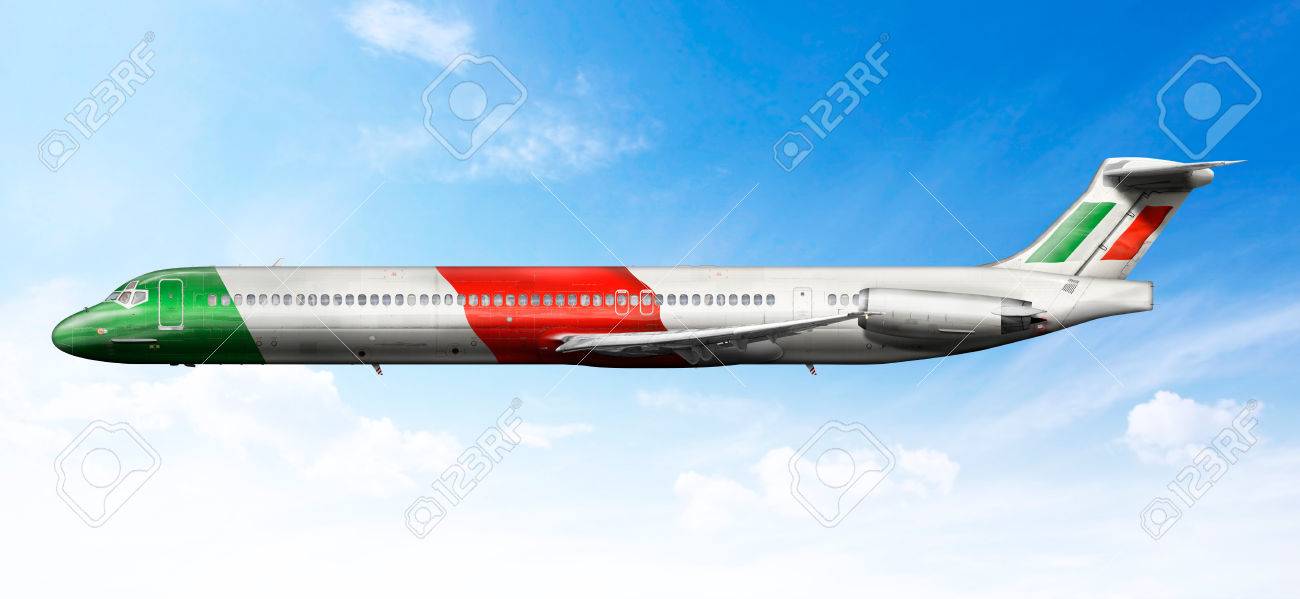 airplane profile with fictional livery of the italian flag stock