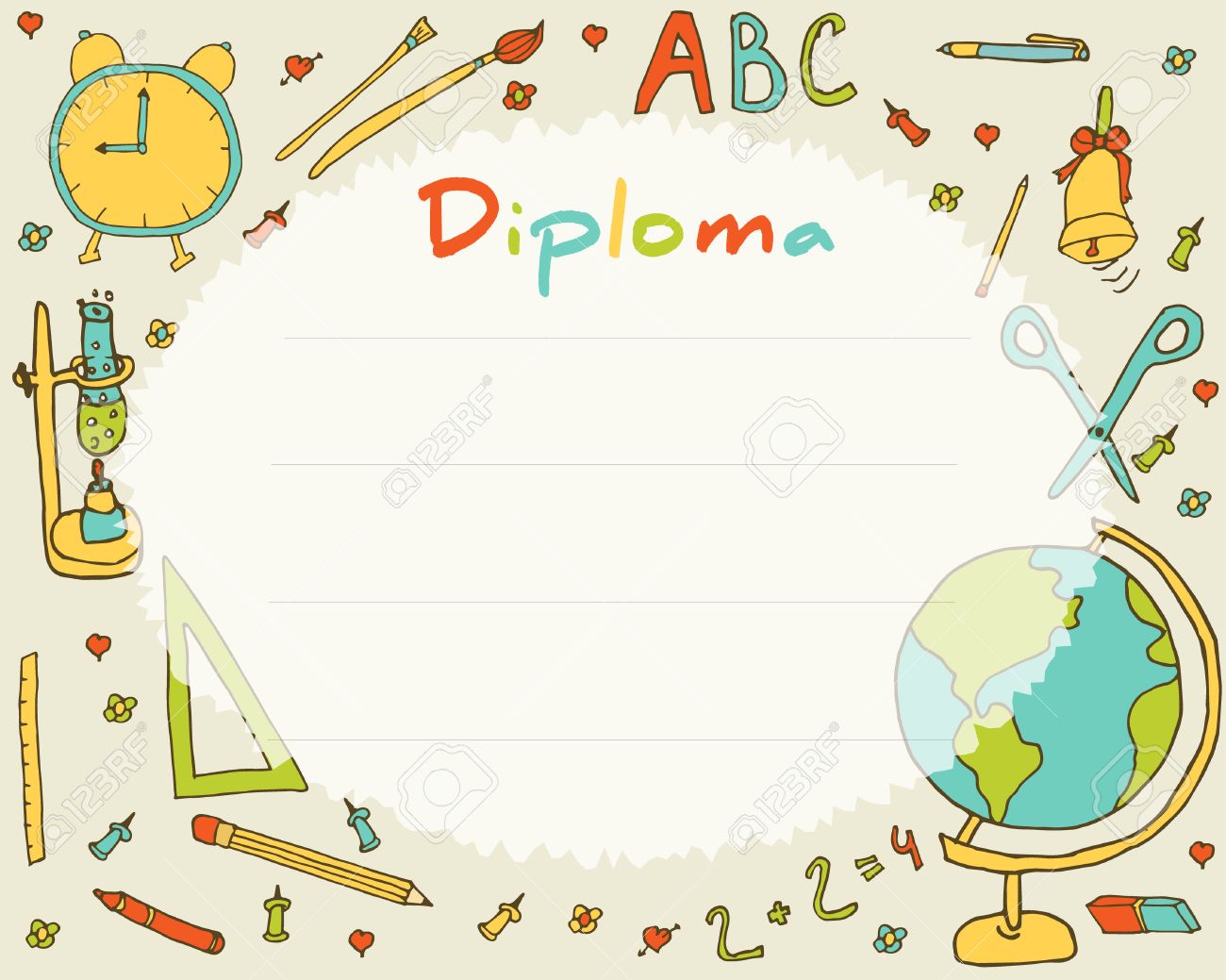 Preschool Elementary School. Kids Diploma Certificate Background Design  Template. School Diploma. Royalty Free SVG, Cliparts, Vectors, And Stock  Illustration. Image 50081205.