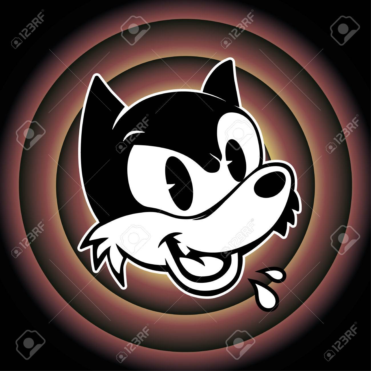 ビンテージ トゥーンズ レトロな漫画文字怒っている皮肉な ウルフに一言コメント 画面の背景のグラデーションのラウンド ルーニーテューンズ のイラスト素材 ベクタ Image