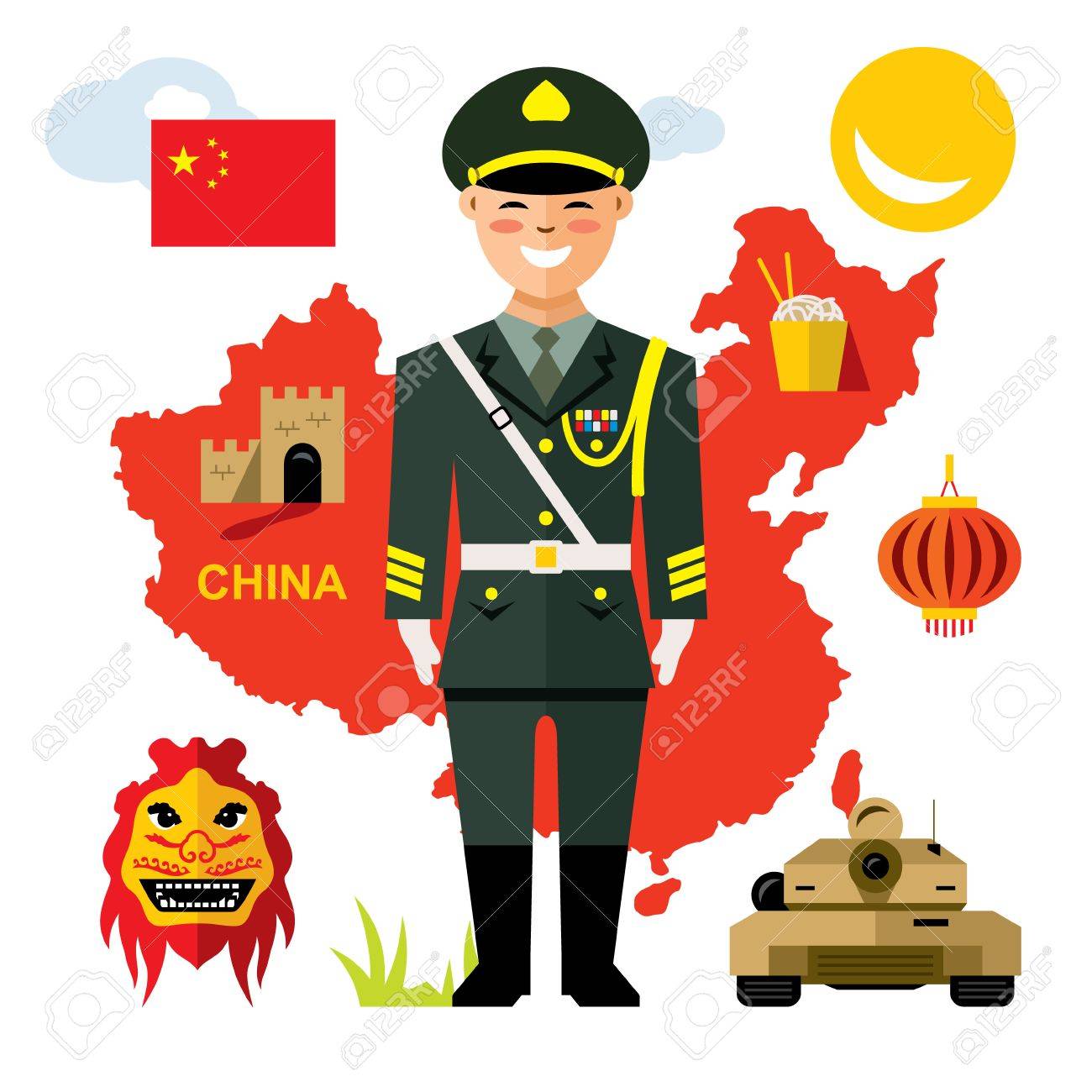 vector ejrcito de china ilustracin de dibujos animados colorido estilo plano foto de archivo
