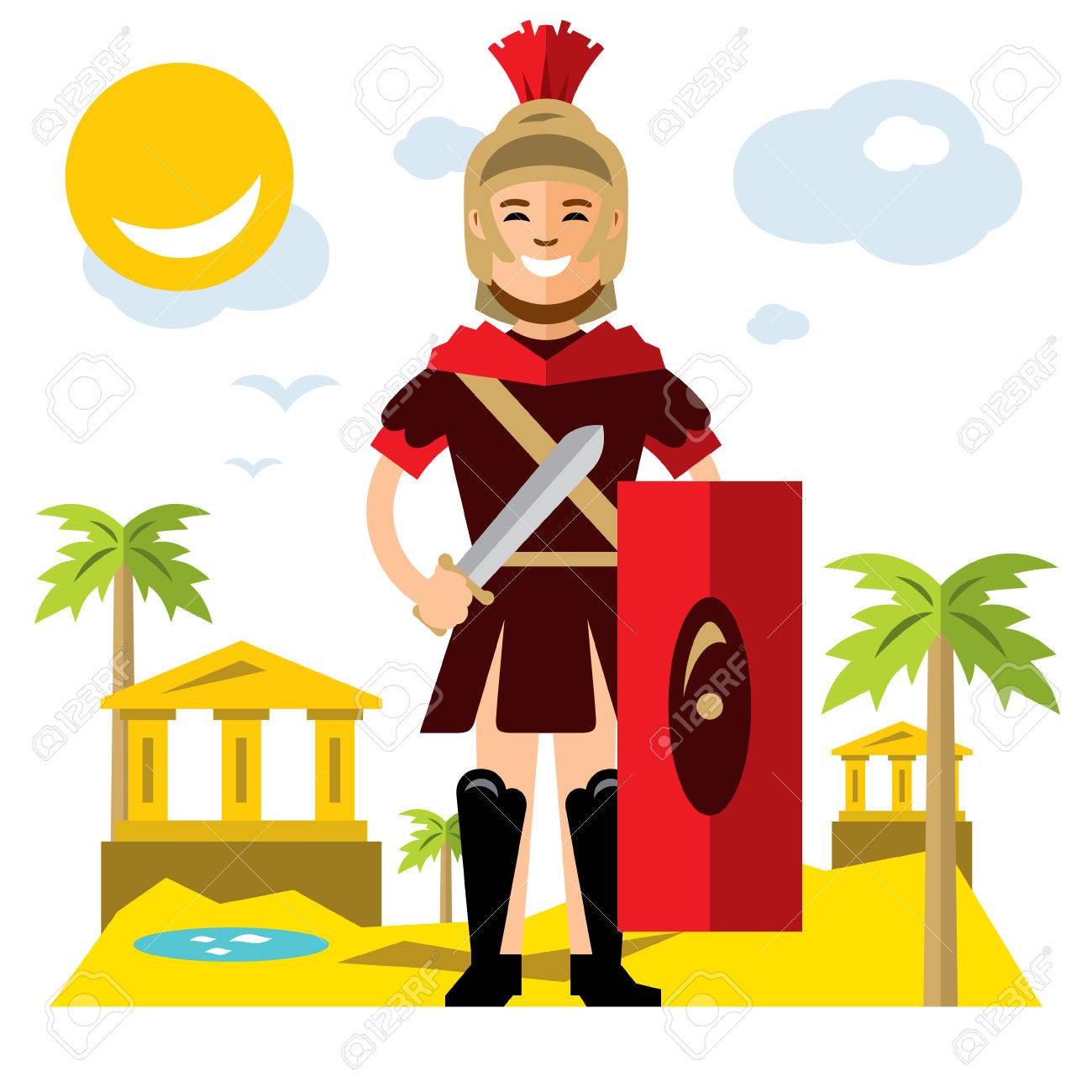 Vector Guerrero Espartano Ilustracion De Dibujos Animados