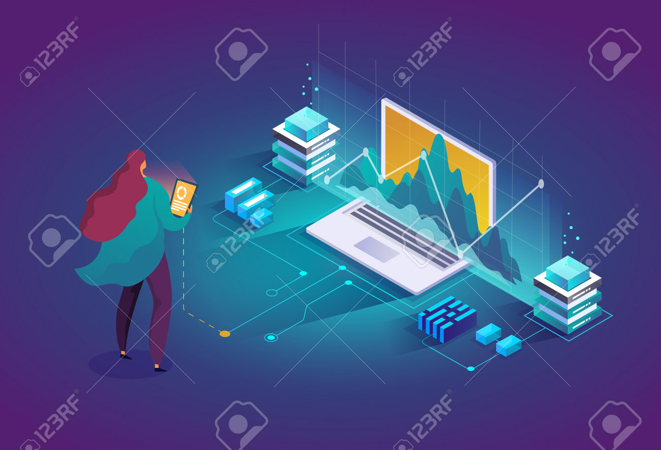 Technician In Data Center Room. Computer Data Storage And Crypto Farming  Workstation. Network Mainframe Infrastructure Background. Data Analysis  Concept Website Layout. Vector Isometric. Royalty Free SVG, Cliparts,  Vectors, and Stock Illustration. Image