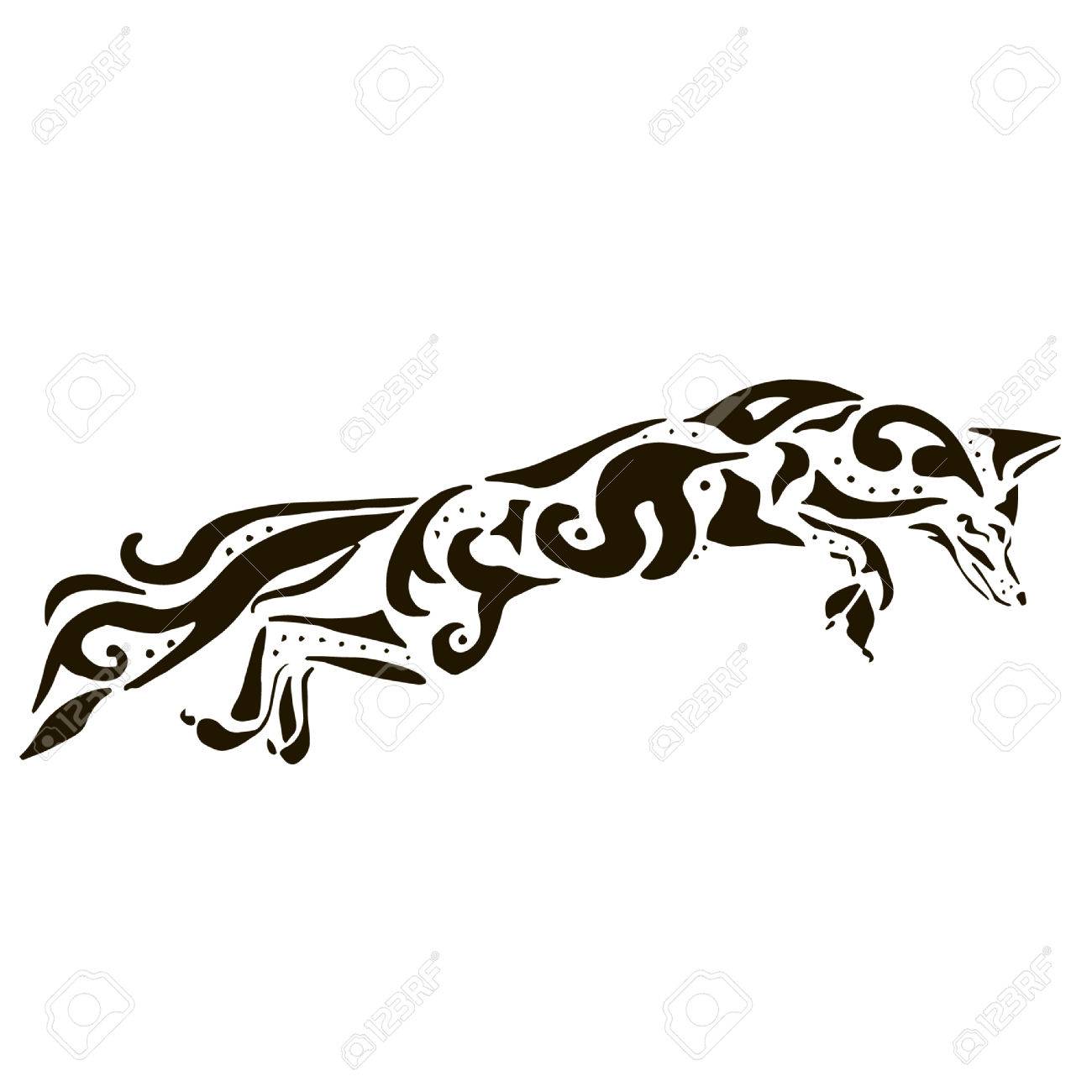 キツネのぬりえや白い背景で隔離のタトゥー のイラスト素材 ベクタ Image
