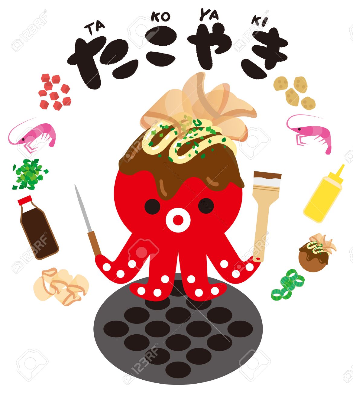 材料 タコ 餃子 たこ焼き 和食 のイラスト素材 ベクタ Image