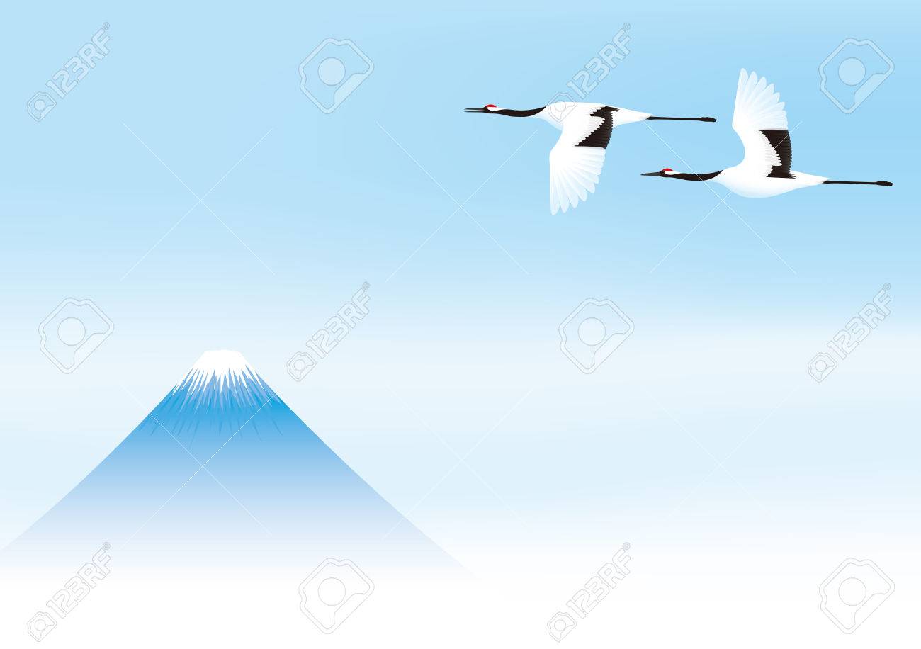 富士山と鶴。日本の風景。 のイラスト素材・ベクタ - . Image 67960203.