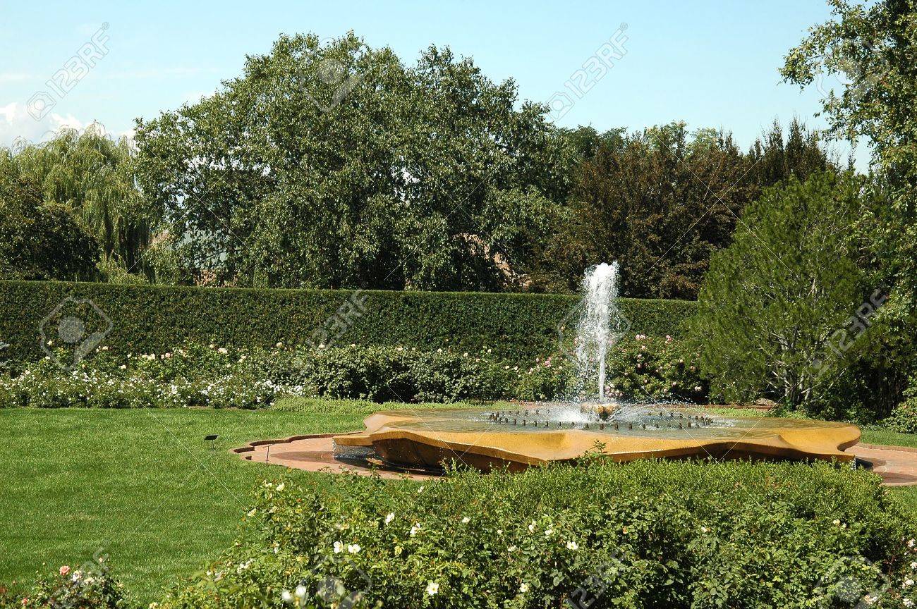 A Picture Of A English Garden With A Fountain Stock Photo Picture And Royalty Free Image Image
