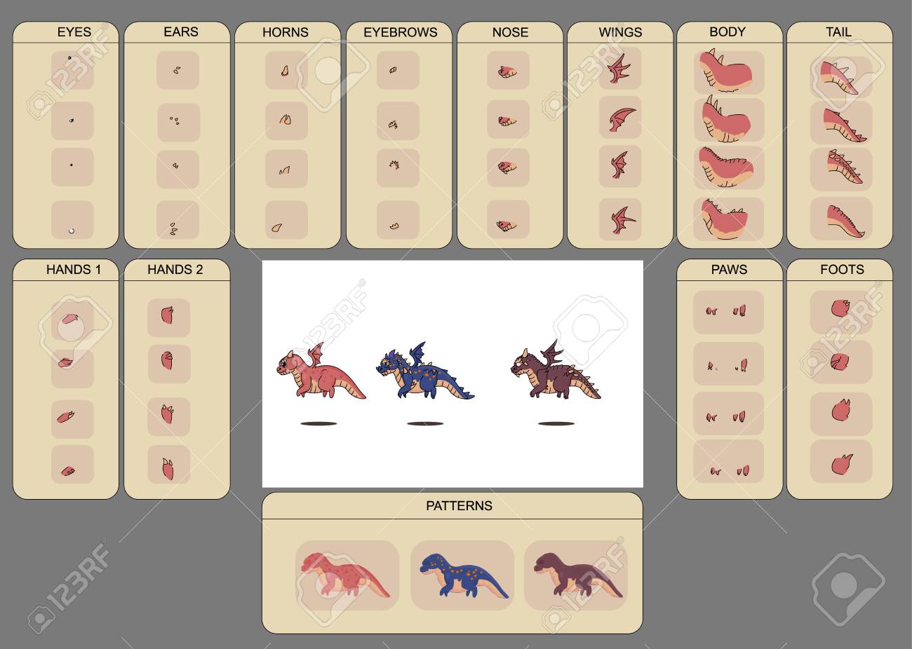 Dragon Character Creator Set For Differnet 2d Games Royalty Free SVG,  Cliparts, Vectors, And Stock Illustration. Image 126851883.