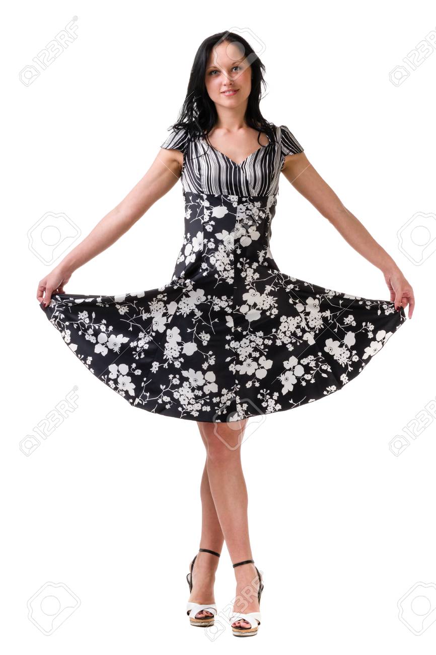 ファッションの若い上品な女性の完全な長さのドレス 白い背景の上 の写真素材 画像素材 Image