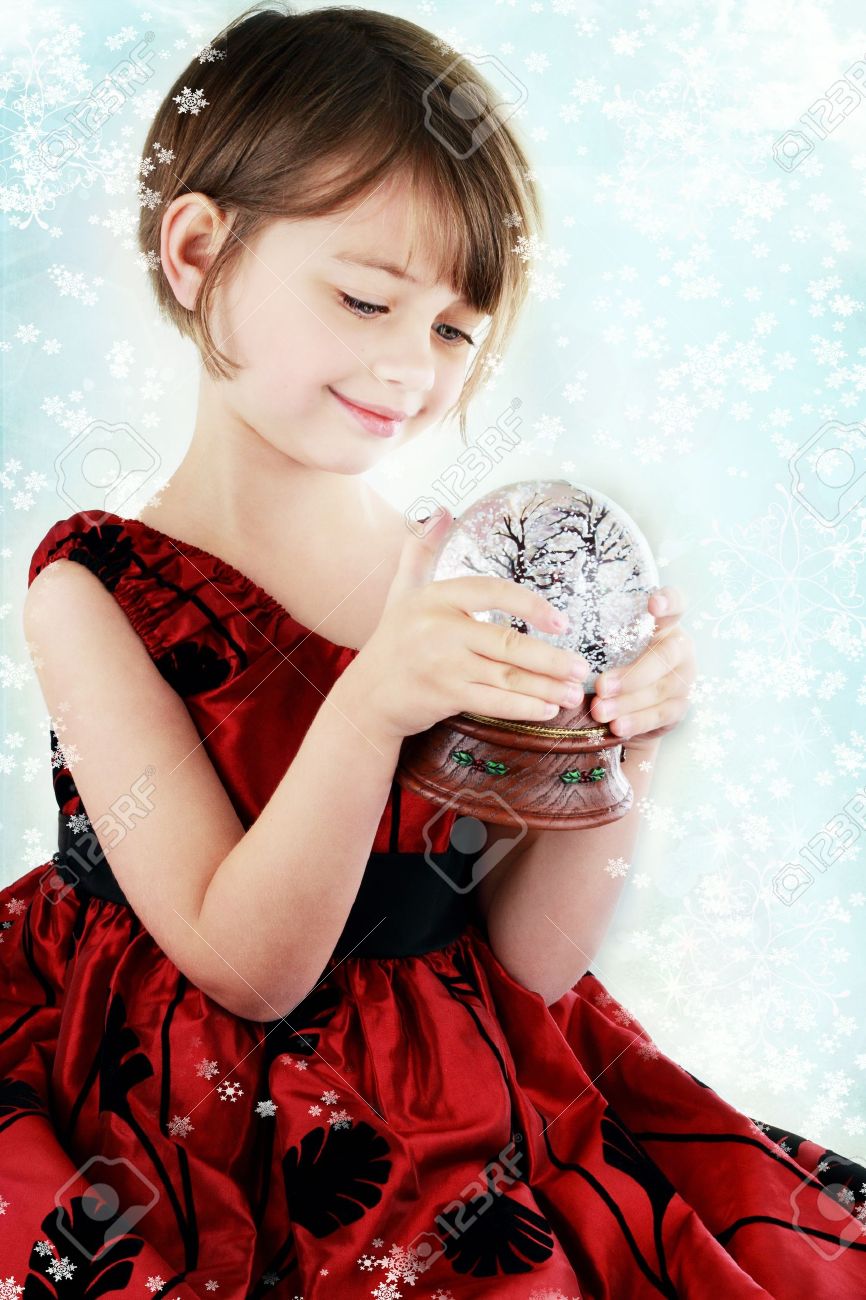 little girl snow globe