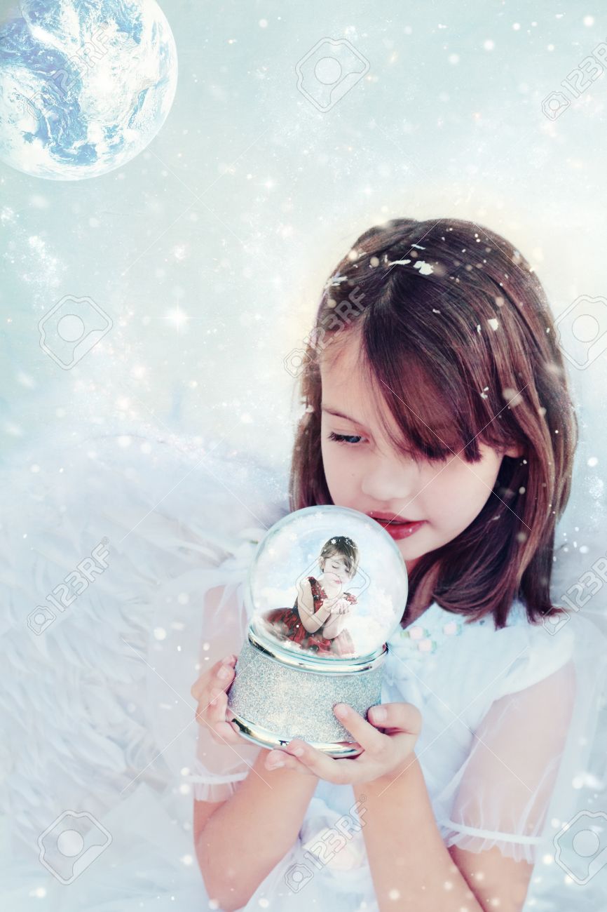 little girl snow globe
