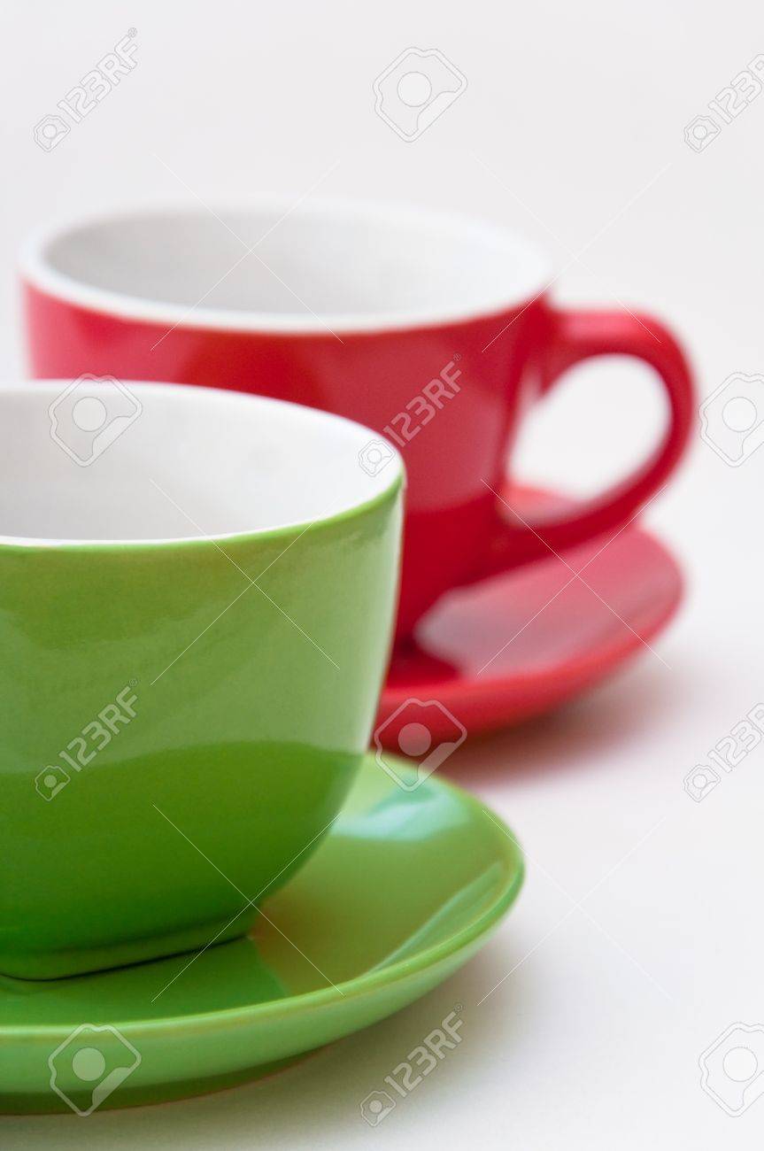 green and red coffee cups close up image stock photo picture and