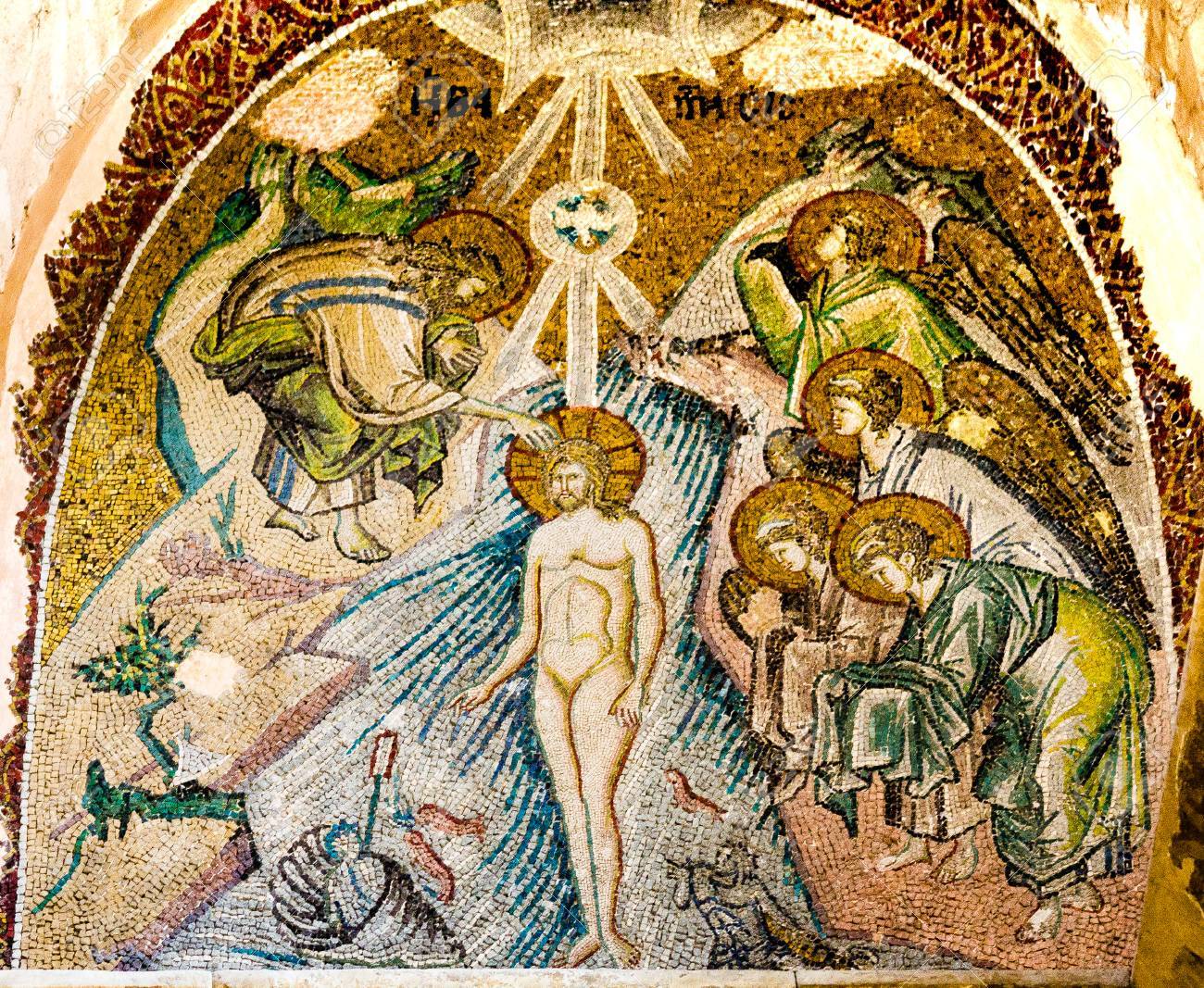Bapteme De Jesus Dans Le Jourdain Une Mosaique Byzantine Dans L Eglise De Pammarkaristos Istanbul Turquie 11 Octobre 13 Banque D Images Et Photos Libres De Droits Image