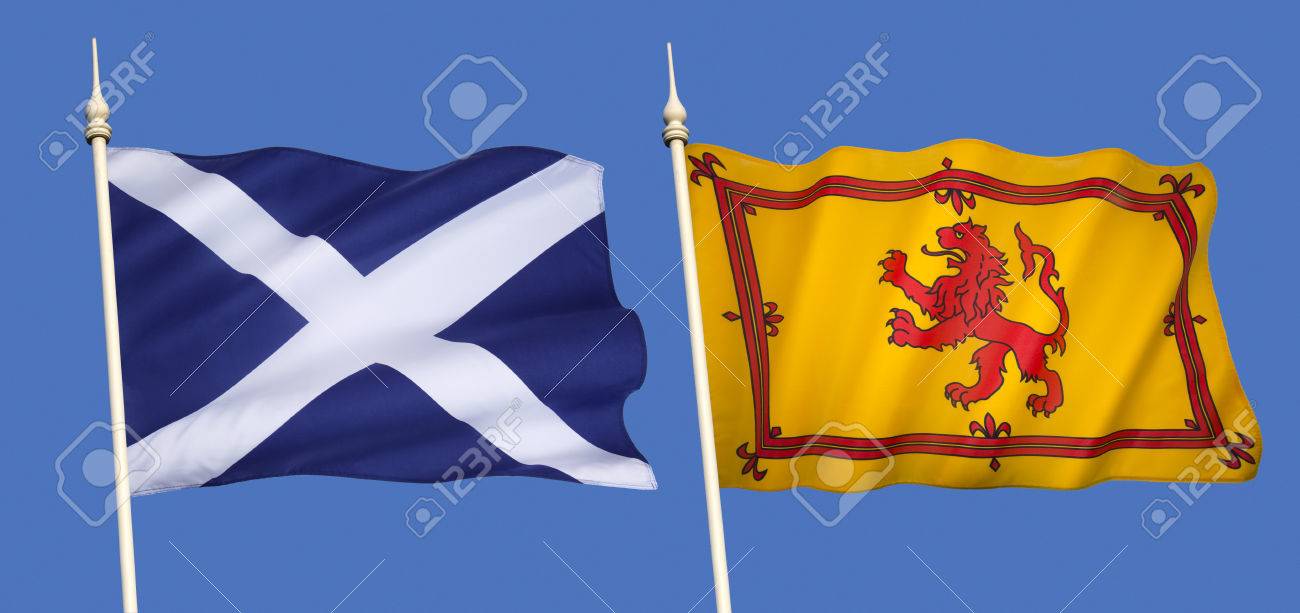 Scottish Flags - The National Flag (the Saltire) And The Lion Rampant (Royal  Standard Of Scotland) Stock Photo, Picture and Royalty Free Image. Image  37037957.