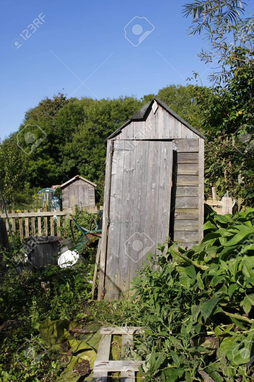 old leaning shed in an allotment stock photo picture and royalty