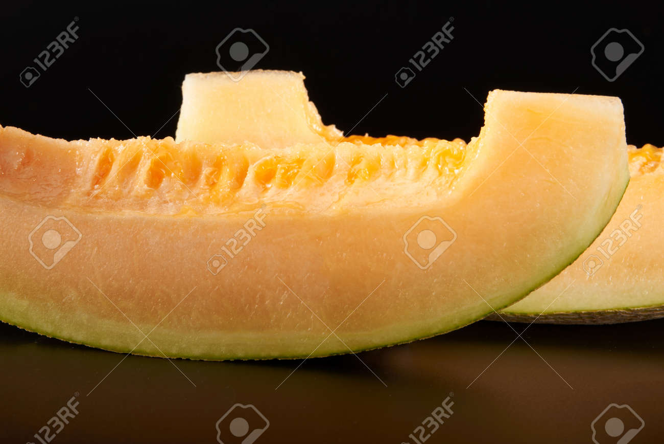 Close Up Of Two Golden And Juicy Pieces Of Hami Melon Stock Photo Picture And Royalty Free Image Image 152241938