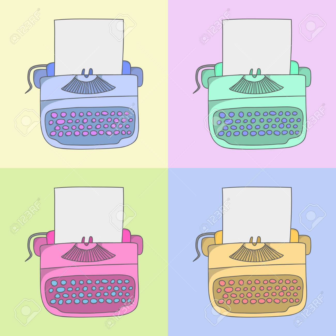 手動ヴィンテージ スタイリッシュなタイプライターのイラスト作家コンセプト スケッチ セットのイラスト素材 ベクタ Image 手動ヴィンテージ スタイリッシュなタイプライターのイラスト作家コンセプト スケッチ セットのイラスト素材 ベクタ Image