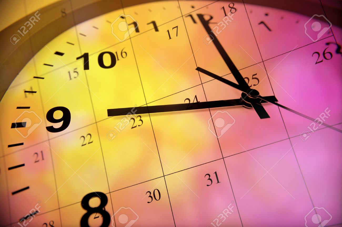 clock face and calendar on color background stock photo picture and calender backround