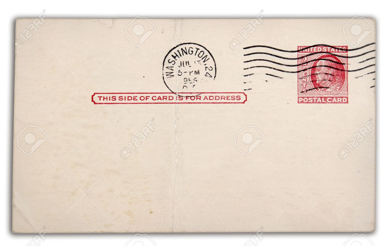 stamp and postmark on old postcard stock photo picture and royalty