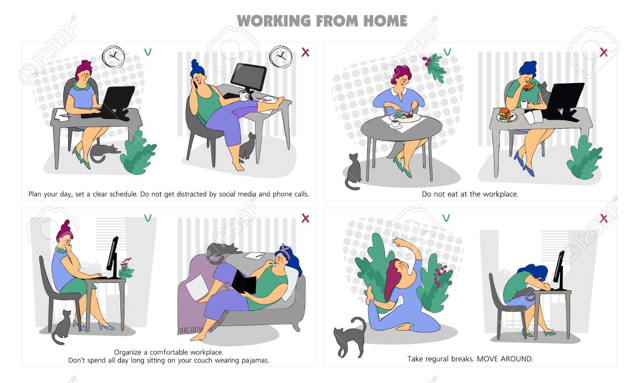 Plan Your Day. Freelance. Work From Home. Home Office. Telework. Remote  Working. Woman Self Employed Concept Remote Working. Conceptual Vector  Illustration. Flat Style Royalty Free SVG, Cliparts, Vectors, and Stock  Illustration. Image, image size:1300x780