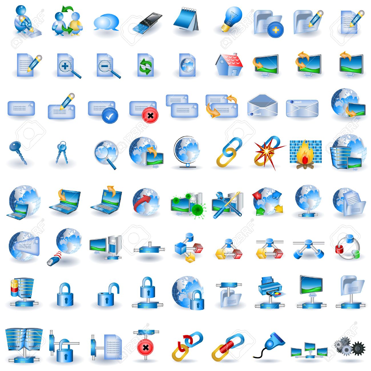 밝은 파란색 네트워크 아이콘 모음 로열티 무료 사진, 그림, 이미지 그리고 스톡포토그래피. Image 7104228