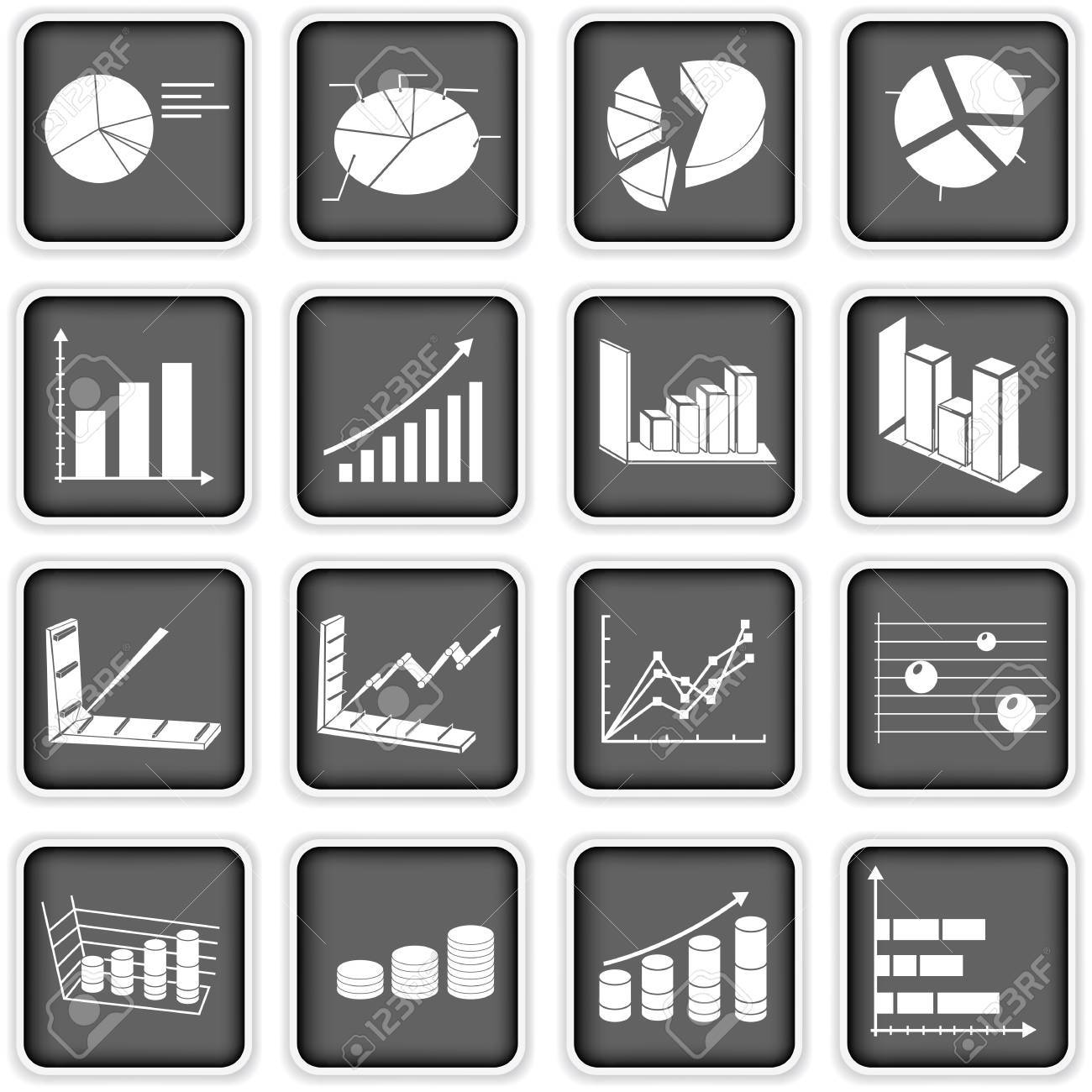 異なる 2 乗統計グラフ アイコンのコレクション のイラスト素材 ベクタ Image