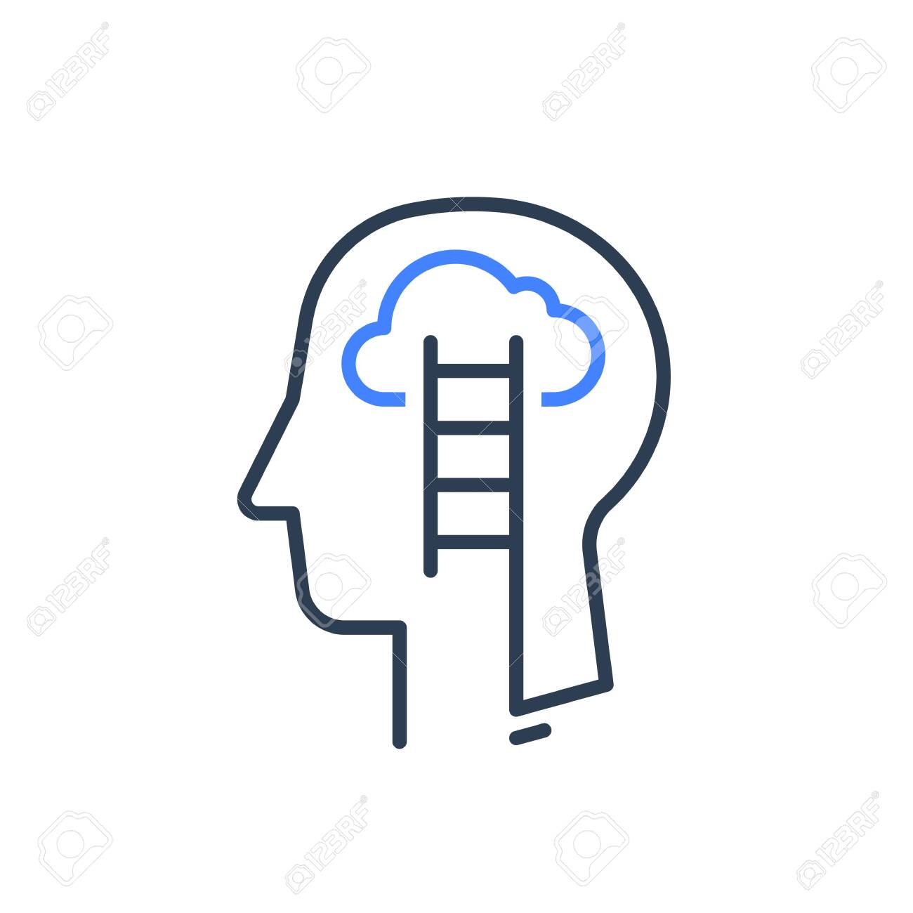 Human head profile and ladder line icon, cognitive psychology or psychiatry concept, growth mindset, self knowledge, soft skill training, emotional intelligence, vector linear design - 133864877 Human head profile and ladder line icon, cognitive psychology or psychiatry concept, growth mindset, self knowledge, soft skill training, emotional intelligence, vector linear design - 133864877