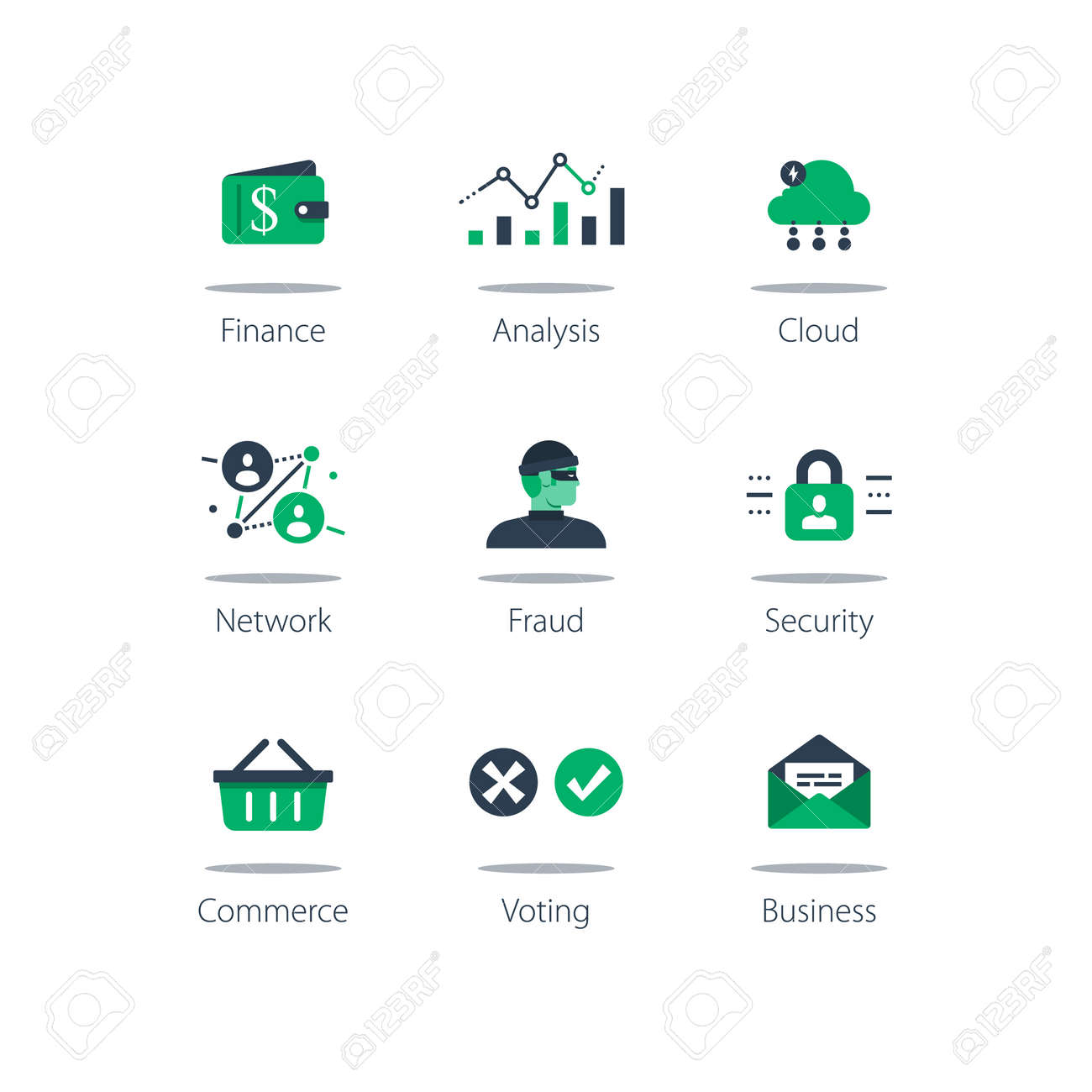 Online finance, data analysis, cloud computing, internet security and shopping basket on computer monitor concept illustration. - 150814052 Online finance, data analysis, cloud computing, internet security and shopping basket on computer monitor concept illustration. - 150814052