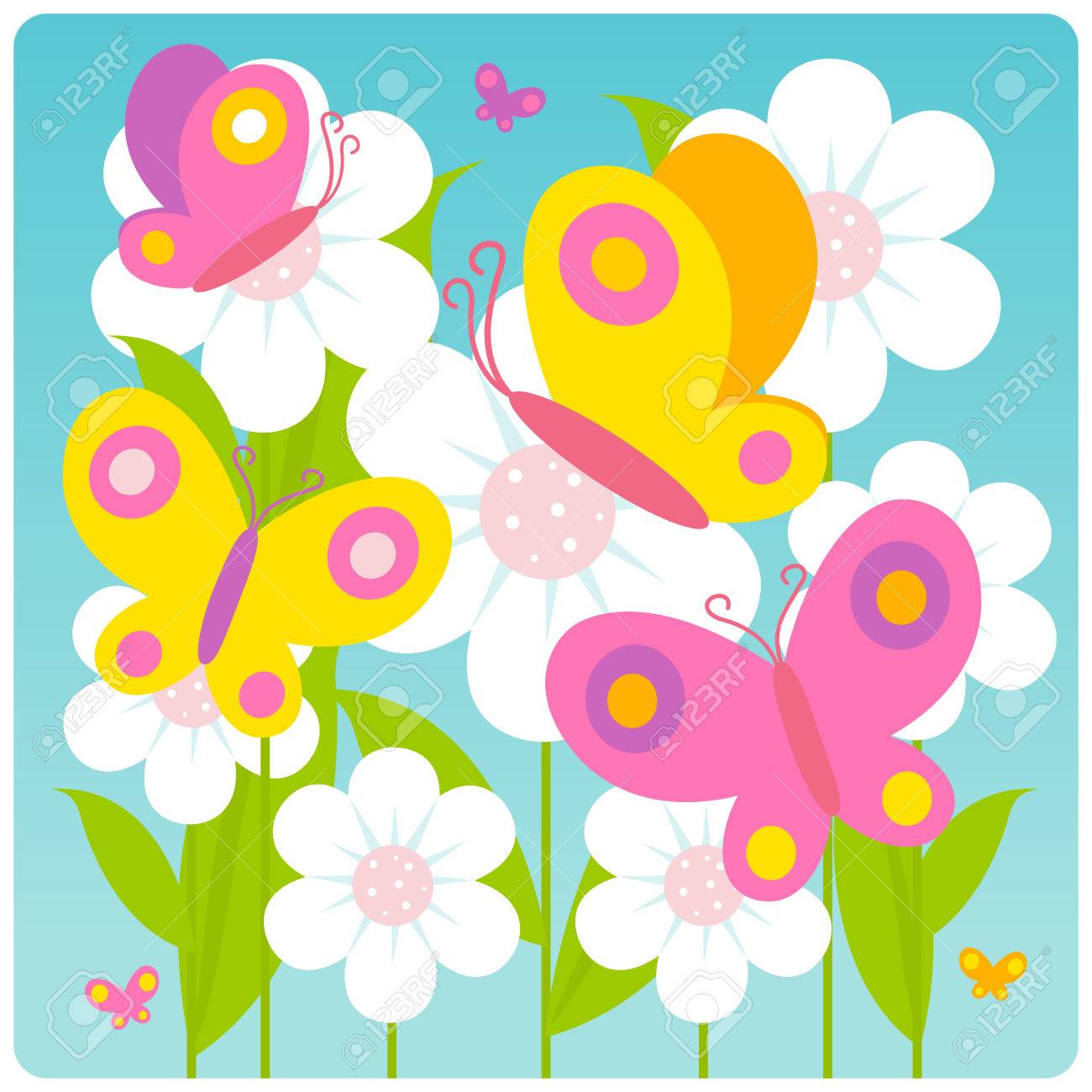Papillons qui volent sur les fleurs blanches au printemps Banque d\u0027images , 44189268
