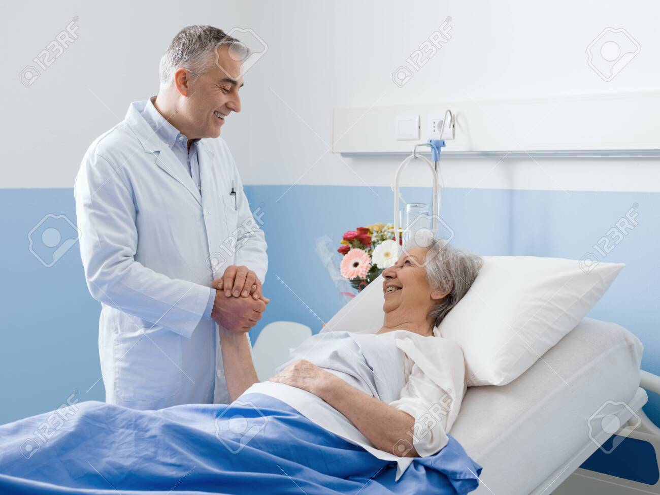 Doctor Visiting A Hospitalized Senior Patient At The Hospital Stock Photo Picture And Royalty Free Image Image 140261788