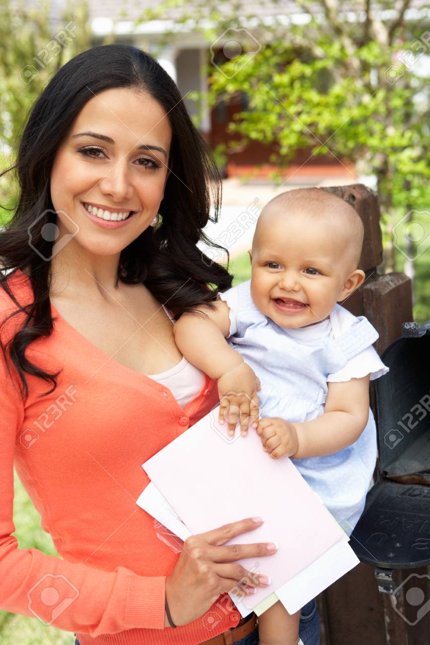 Hispanic Mother And Baby Checking Mailbox Stock Photo, Picture and Royalty  Free Image. Image 41493629., image size:866x1300