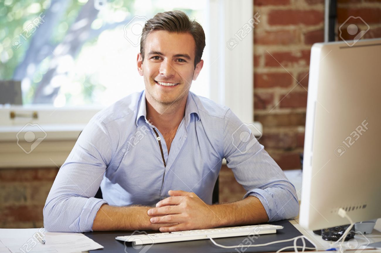 man working at computer