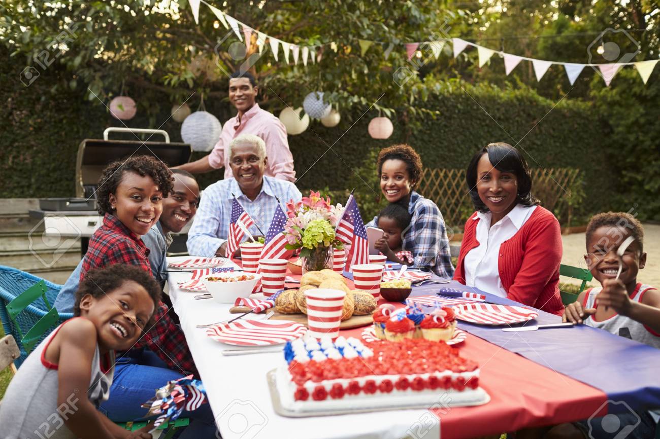 Multi Generation Black Family Having A 4th July Garden Party Stock Photo, Picture And Royalty Free Image. Image 71352759.