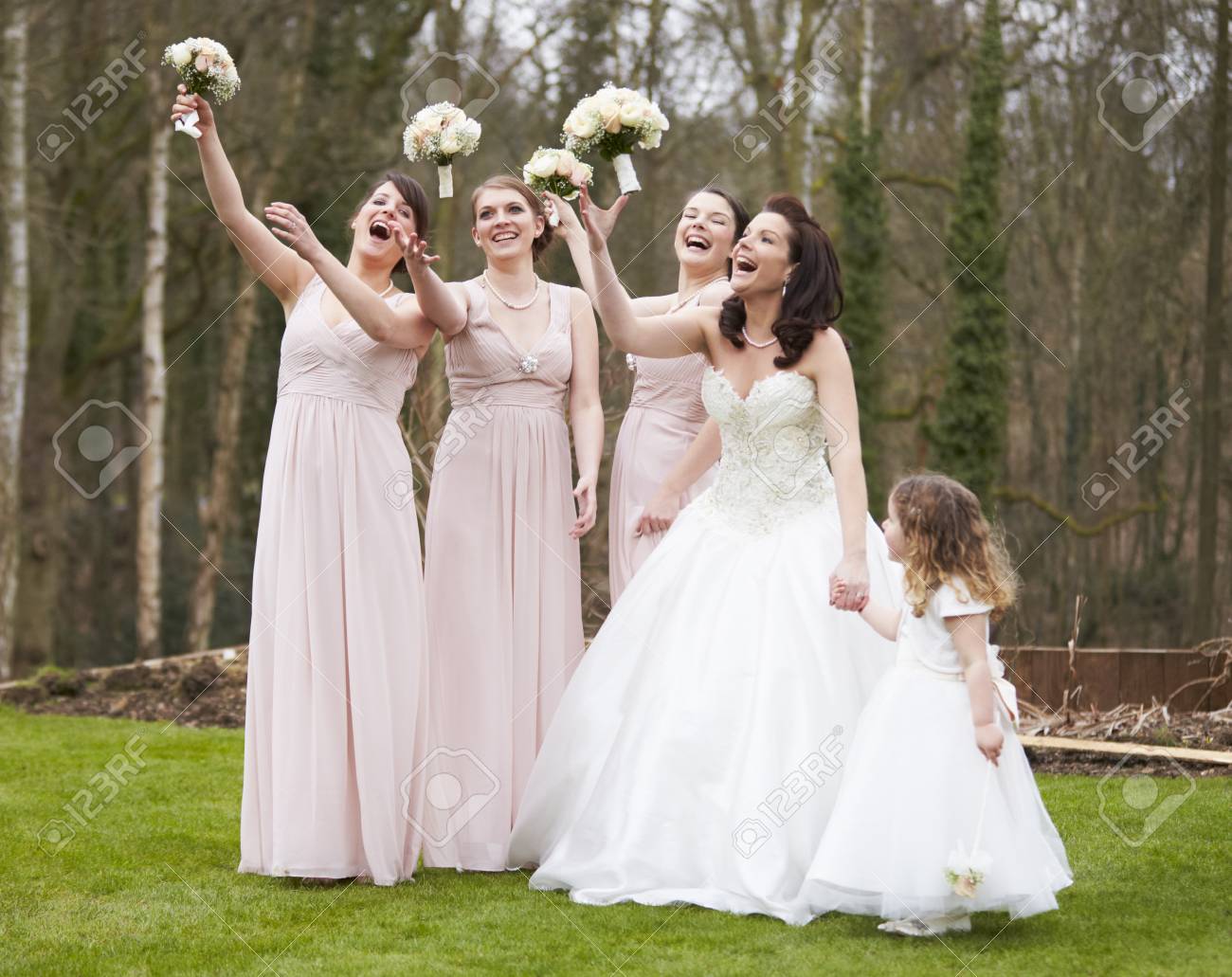 bride with bridesmaids