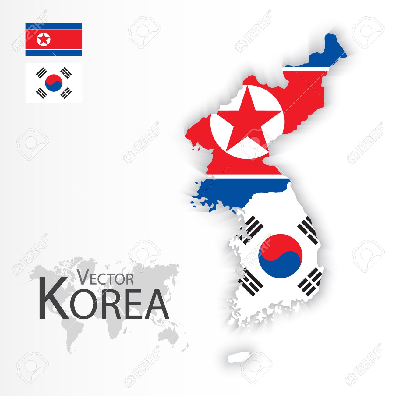 North Korea ( Democratic People 's Republic of Korea ) and South Korea ( Republic of South Korea ) ( flag and map ) ( transportation and tourism concept ) - 52765696 North Korea ( Democratic People 's Republic of Korea ) and South Korea ( Republic of South Korea ) ( flag and map ) ( transportation and tourism concept ) - 52765696