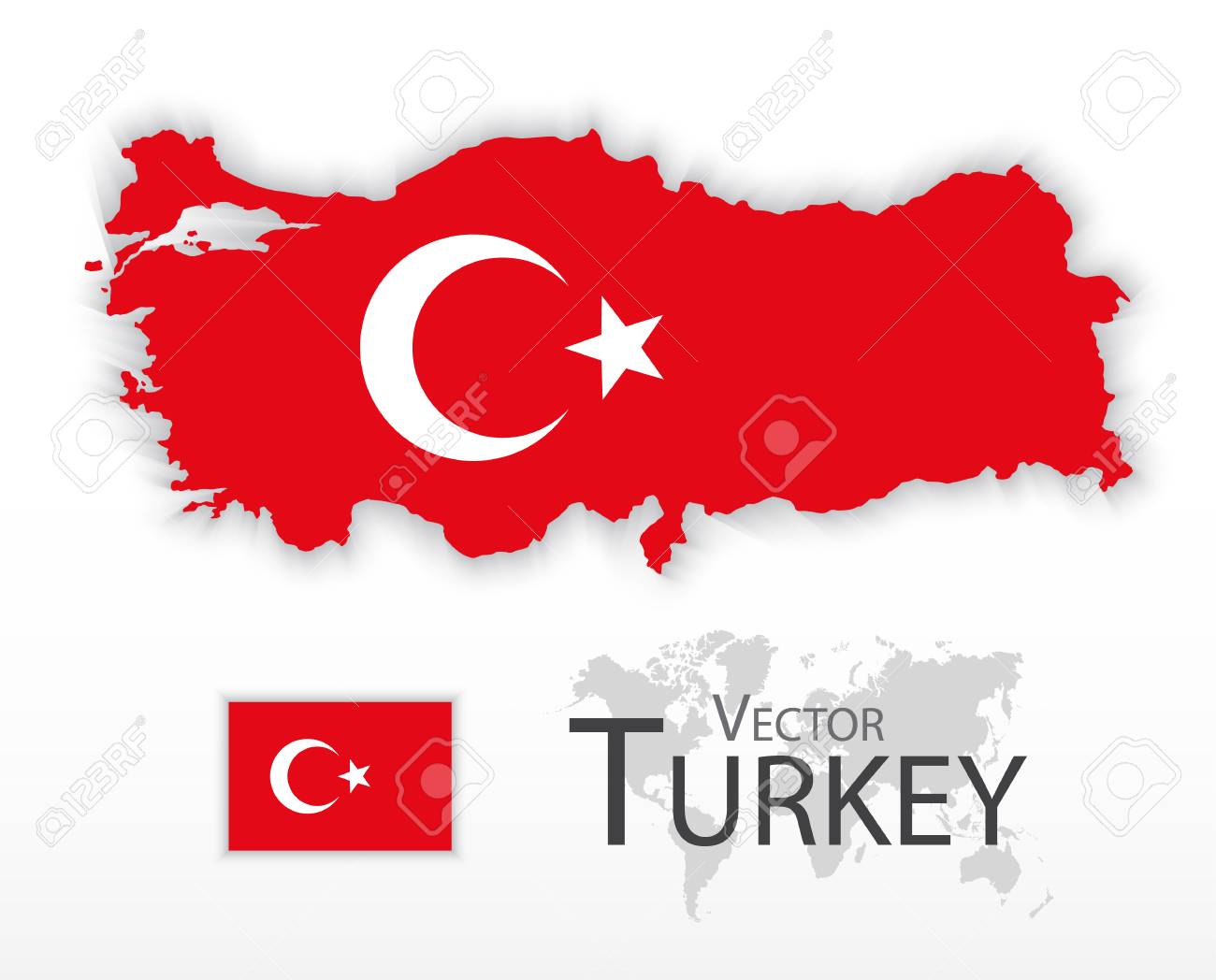 トルコ トルコ共和国 国旗と地図 交通及び観光の概念 のイラスト素材 ベクタ Image