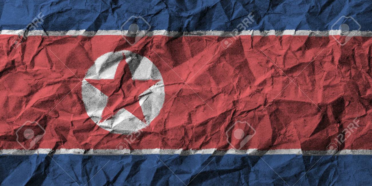しわくちゃの紙の高詳細で北朝鮮の旗 3 D イラスト の写真素材 画像素材 Image