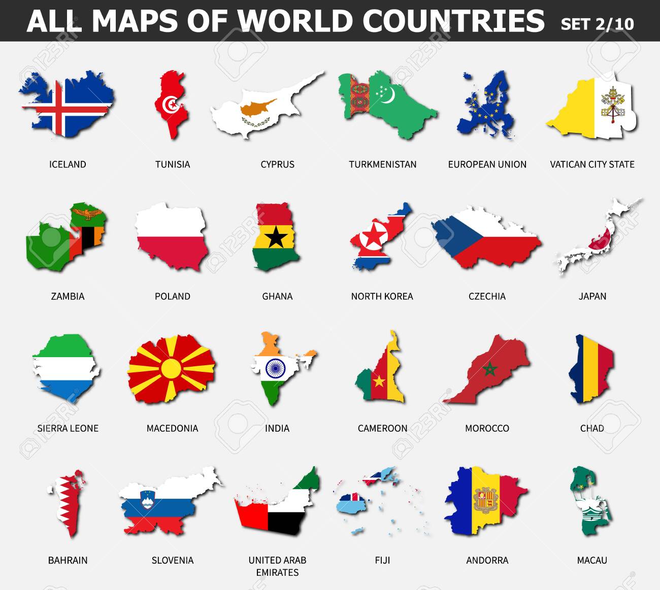 Maps Of Different Countries All Maps Of World Countries And Flags . Set 2 Of 10 . Collection Of Outline  Shape Of International Country Map With Shadow . Flat Design . Vector .  Royalty Free Svg, Cliparts, Vectors, And Stock Illustration. Image  140286595.